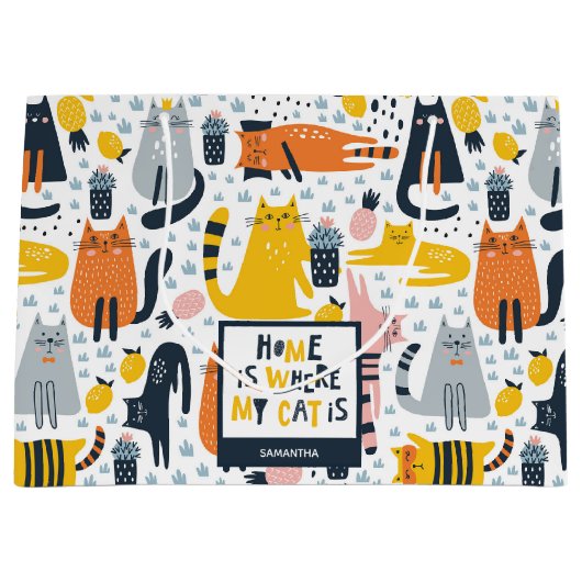 Thuis is waar mijn kat de Monogramnaam Patroon is Groot Cadeauzakje (Voorkant)