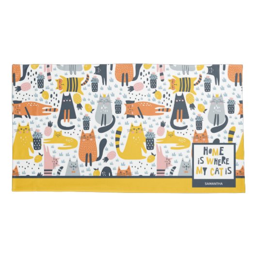 Thuis is waar mijn kat de Monogramnaam Patroon is Kussensloop (Achterkant)