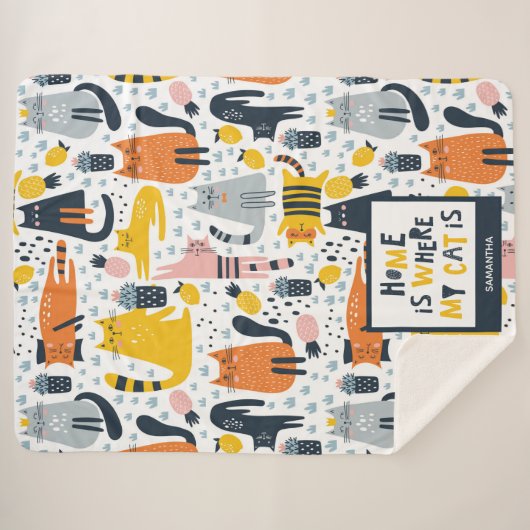 Thuis is waar mijn kat de Monogramnaam Patroon is Sherpa Deken (Voorkant (horizontaal))