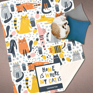 Thuis is waar mijn kat de Monogramnaam Patroon is Sherpa Deken