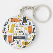 Thuis is waar mijn kat de Monogramnaam Patroon is Sleutelhanger (Achterkant)