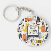 Thuis is waar mijn kat de Monogramnaam Patroon is Sleutelhanger (Voorkant)