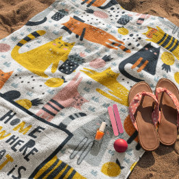 Thuis is waar mijn kat de Monogramnaam Patroon is Strandlaken