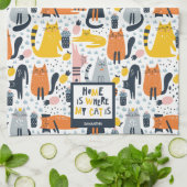 Thuis is waar mijn kat de Monogramnaam Patroon is Theedoek (Gevouwen)