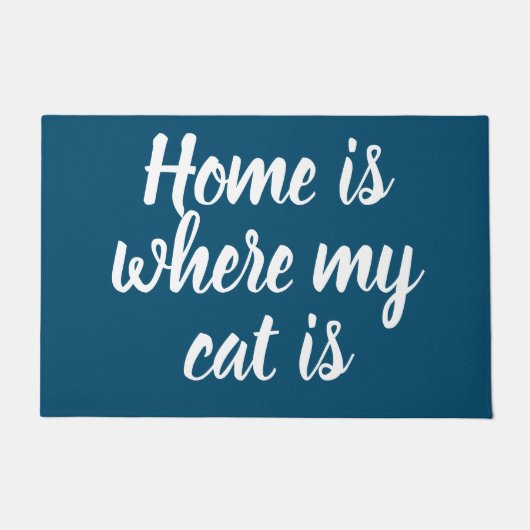 Thuis is waar mijn kat een witte-Script-marine is Deurmat (Voorkant)
