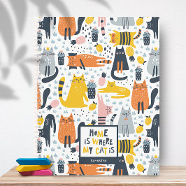 Thuis is waar mijn kat is Patroon met naam in mono Notitieboek