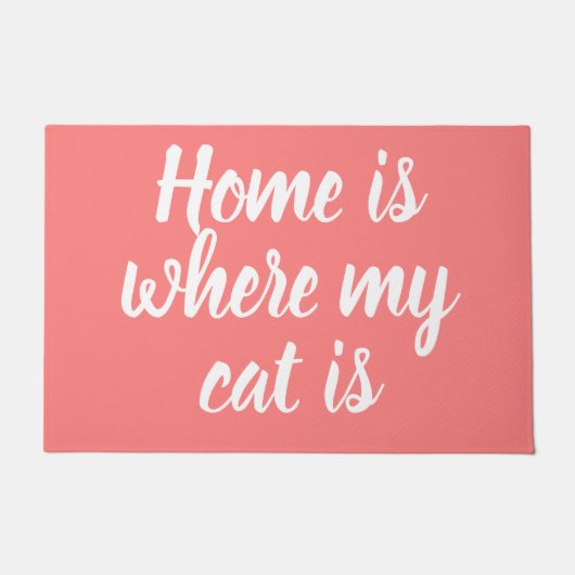 Thuis is waar mijn kat is witte script roze deurma deurmat (Voorkant)
