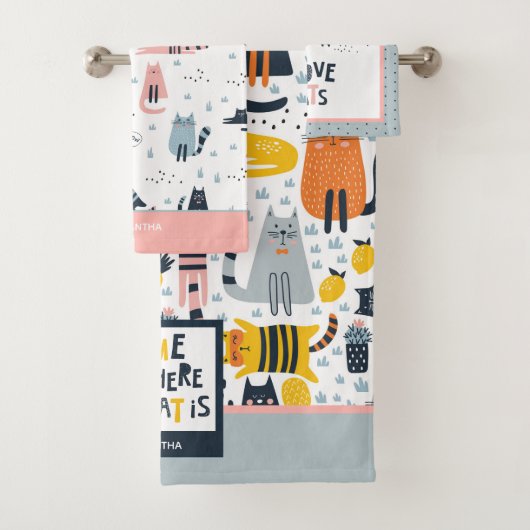 Thuis is waar mijn kat monogrammen naam badkamer i bad handdoek (Insitu)