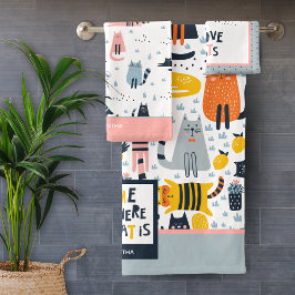 Thuis is waar mijn kat monogrammen naam badkamer i bad handdoek