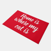 Thuis is waar mijn kat wit Script Red Doormat is Deurmat (Schuin)
