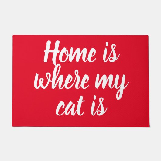 Thuis is waar mijn kat wit Script Red Doormat is Deurmat (Voorkant)
