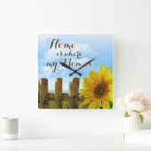 Thuis is waar mijn moeder is met zonnebloemen vierkante klok (Huis)