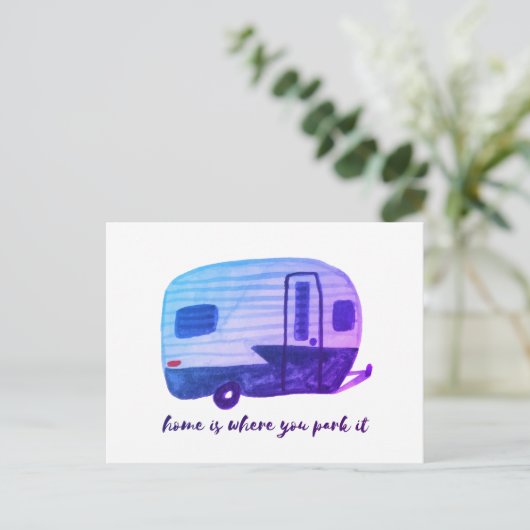 THUIS IS WAAR U DE Waterverf Camper Trailer PARK Briefkaart (Staand voorkant)