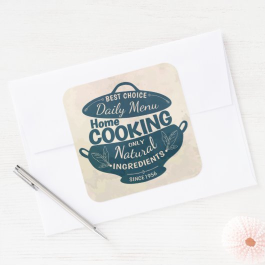 Thuis Koken – Natuurlijke Ingredienten Retro Keuke Vierkante Sticker (Envelop)