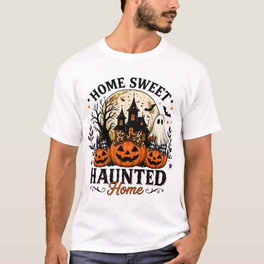 Thuis Leuk Gehekst Thuis Halloween T-Shirt (Voorkant)