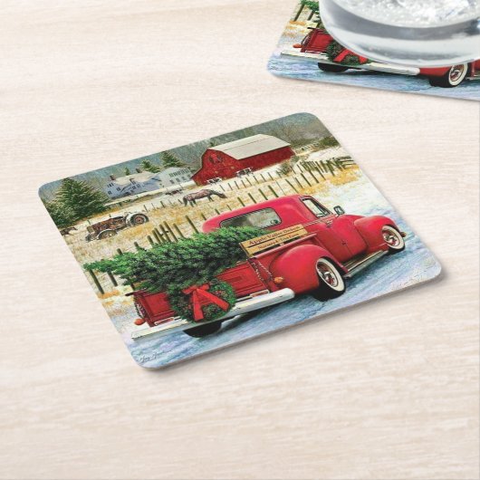 Thuis met kerstboom kartonnen onderzetters (Schuin)