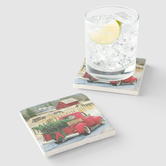 Thuis met kerstboom stenen onderzetter (Zijkant)