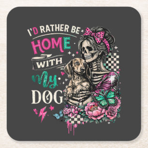 Thuis Met Mijn Honden Gotische Skelet Dachshund Kartonnen Onderzetters
