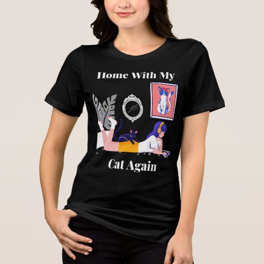 Thuis Met Mijn Kat Weer Kat Liefhebber Introvert Tri-Blend Shirt (Voorkant)