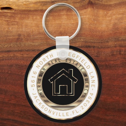 Thuis met zwart, goud en wit - Realtor Sleutelhanger (Achterkant)