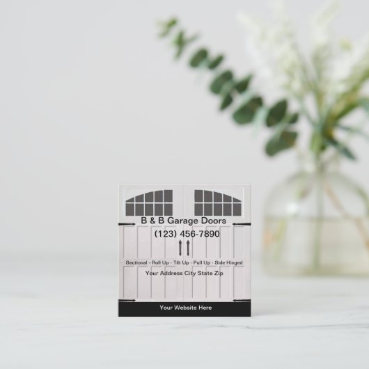 Thuis of zakelijk garagedeurdiensten vierkante visitekaartje (Staand voorkant)