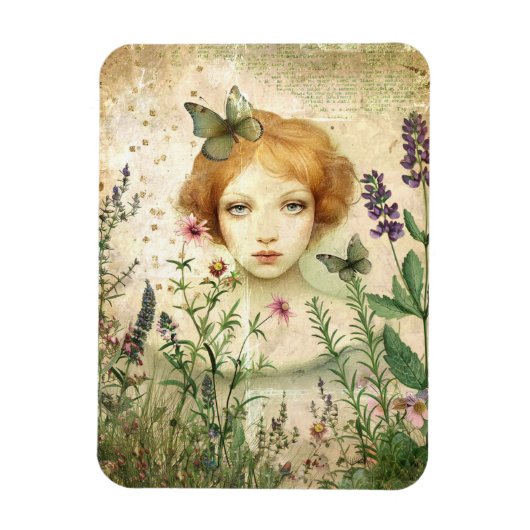 Thuis onder de bloemen Mixed Media Collage Magneet (Verticaal)