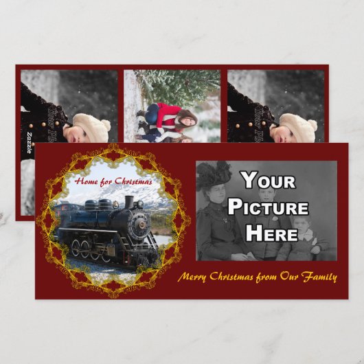 Thuis op trein voor kerstfotokaart feestdagenkaart (Voorkant / Achterkant)