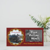 Thuis op trein voor kerstfotokaart feestdagenkaart (Staand voorkant)