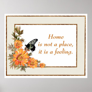 Thuis Oranje Flowers Butterfly Inspirerend Quote Poster