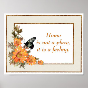 Thuis Oranje Flowers Butterfly Inspirerend Quote Poster