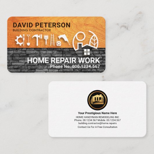 Thuis over stenen wandconstructietools visitekaartje (Voorkant / Achterkant)