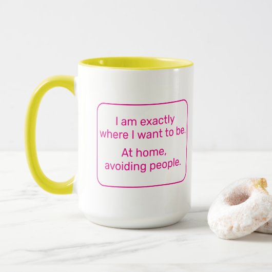 Thuis (rechtshandig, geel / roze) mok (Met donut)