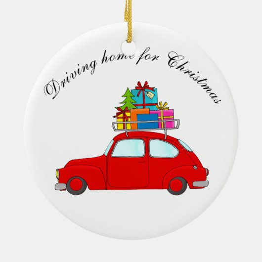 "Thuis rijden voor kerstmis" autowrak Keramisch Ornament (Achterkant)