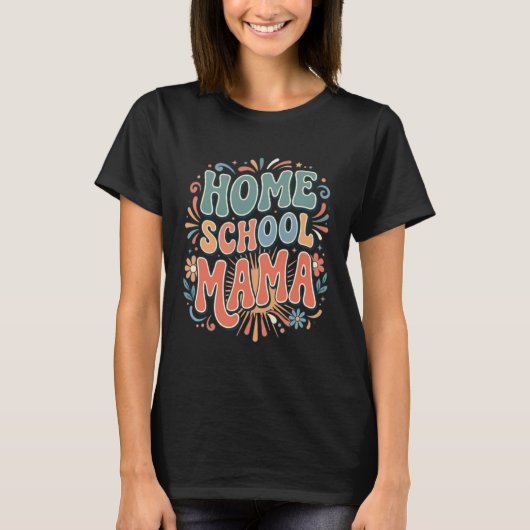 Thuis School Mama Boho Regenboog Met Hart T-shirt (Voorkant)
