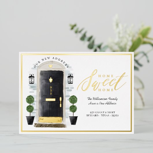 Thuis - startpunt We hebben de zwarte Waterverf va Folie Uitnodiging (Staand Voorkant)