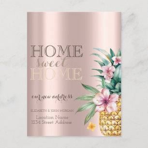 Thuis Sweet Home,Bloemenkroon Ananas,Roze Goud Aankondigingskaart