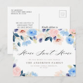 THUIS SWEET HOME Blue pastel floral New Home Briefkaart (Voorkant / Achterkant)