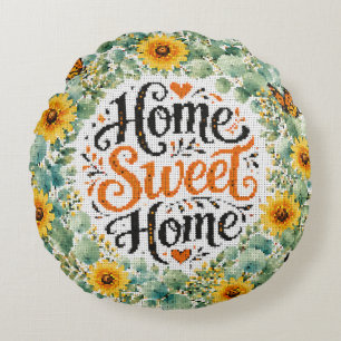 Thuis Sweet Home Eucalyptus Met Gele Bloemen Rond Kussen