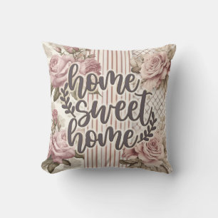 Thuis Sweet Home Gestreepte Roos Vastgoed Cadeau Kussen