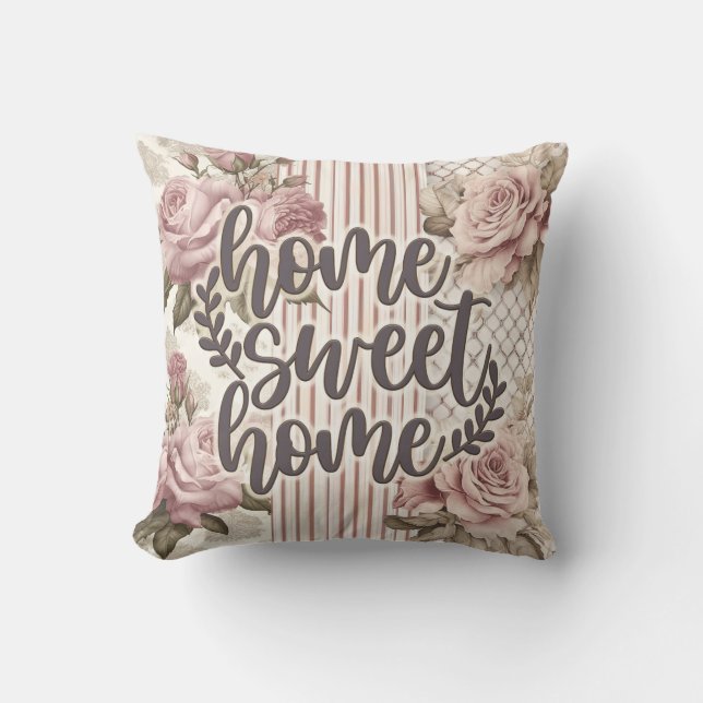 Thuis Sweet Home Gestreepte Roos Vastgoed Cadeau Kussen (Voorkant)