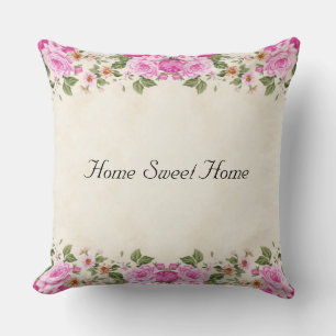 Thuis Sweet Home & Mooie Roze Bloemen Kussen