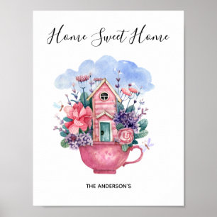 Thuis Sweet Home Waterverf Pink Tea Cup Poster