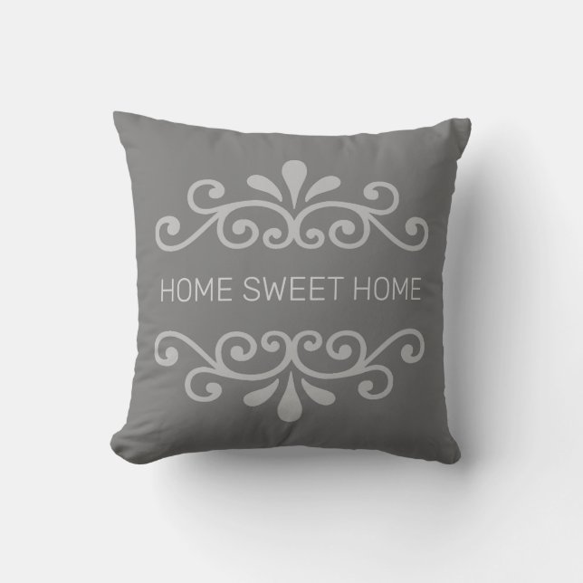 Thuis Sweet Thuis & Bloem Vector op Grijs Kussen (Voorkant)