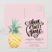 Thuis Sweet Thuis,Watercolor Ananas Roze Aankondigingskaart (Voorkant / Achterkant)