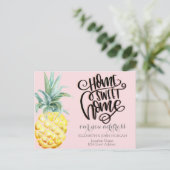 Thuis Sweet Thuis,Watercolor Ananas Roze Aankondigingskaart (Staand voorkant)