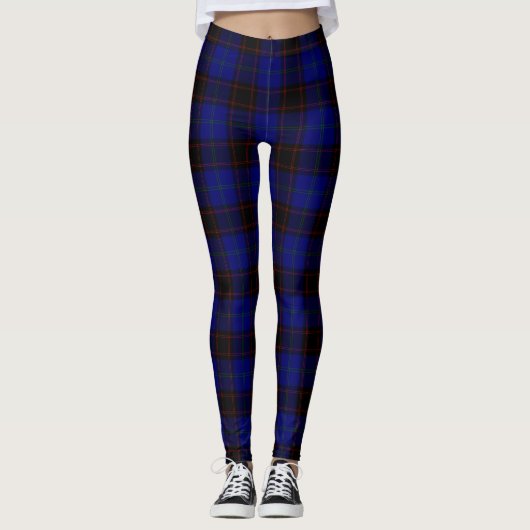 Thuis tartan blauwe zwarte vlecht leggings (Voorkant)