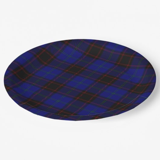 Thuis tartan blauwe zwarte vlecht papieren bordje (Gekanteld)