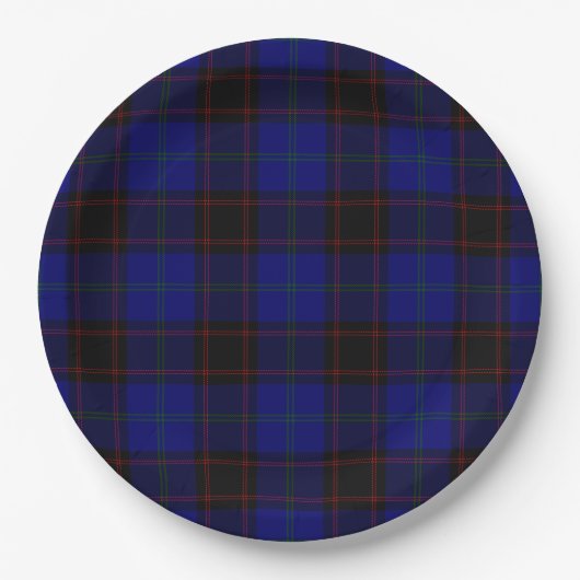Thuis tartan blauwe zwarte vlecht papieren bordje (Voorkant)