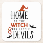 thuis van de heks en haar kleine duivels Halloween Kartonnen Onderzetters (Voorkant)