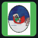 THUIS VOOR CHRISTMAS VIERKANTE STICKER<br><div class="desc">Scotties zijn op weg naar huis om kerstmis te vieren met hun familie.</div>